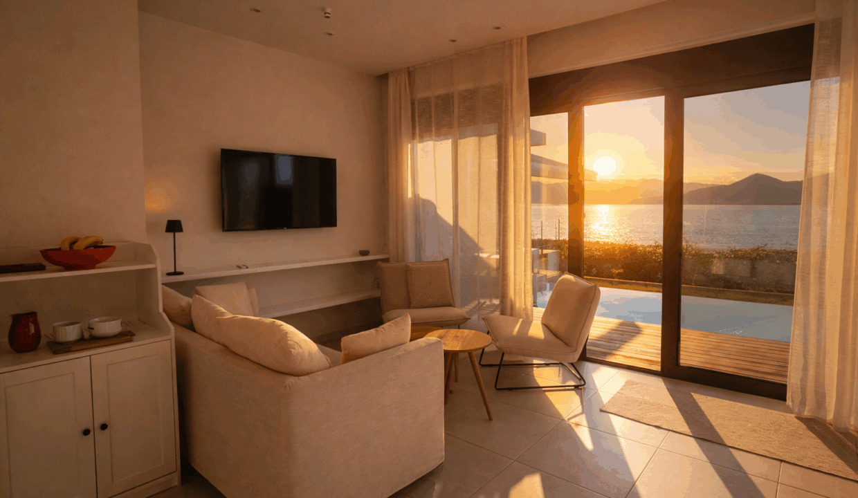 Golden hour view from the cosy corner sofa